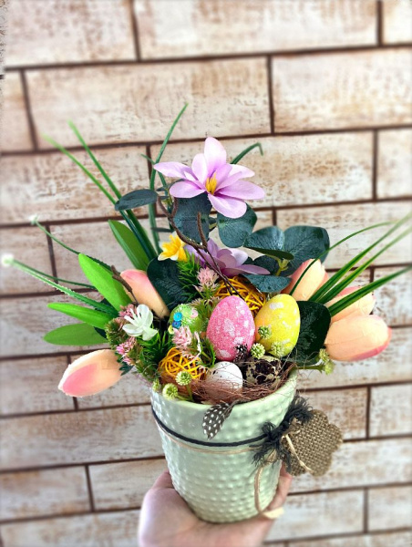 Пасхальная композиция "Первоцвет" в керамическом стаканчике